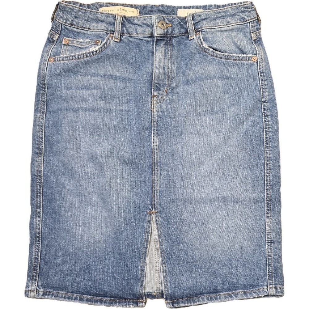 Pilcro Denim Midi Skirt Size 8 Front Slit Jean Anthropologie